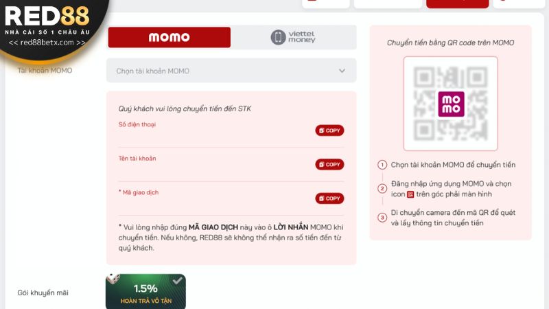 Các bước nạp tiền Red88 nhanh chóng cho cược thủ mới