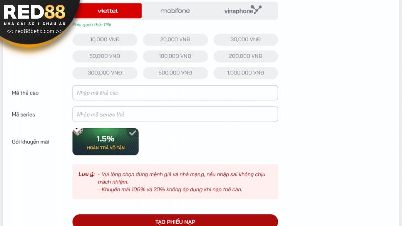 Red88 hiện đang cung cấp nhiều phương thức nạp tiền phổ biến